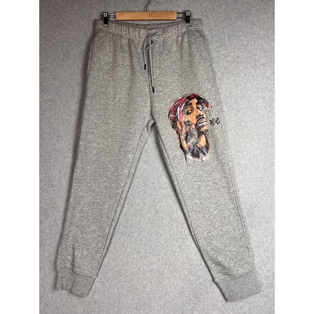 Tupac Jogger  Adult XL Sweatpants Fleece Gray Drawstring Pedrini Paris